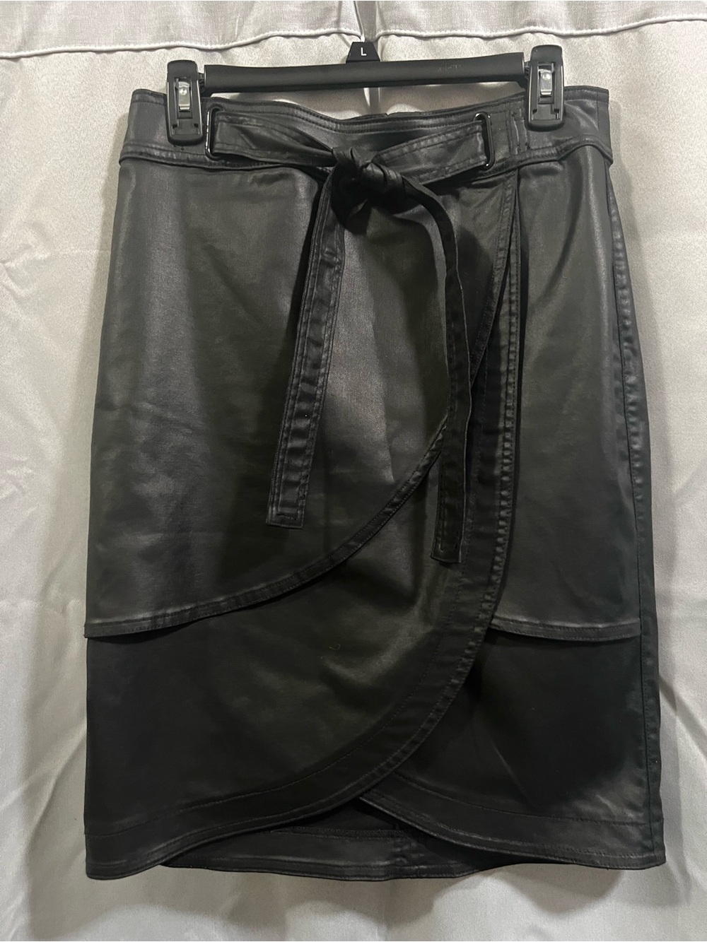 White House Black Market Black Faux Leather Wrap Pencil Skirt